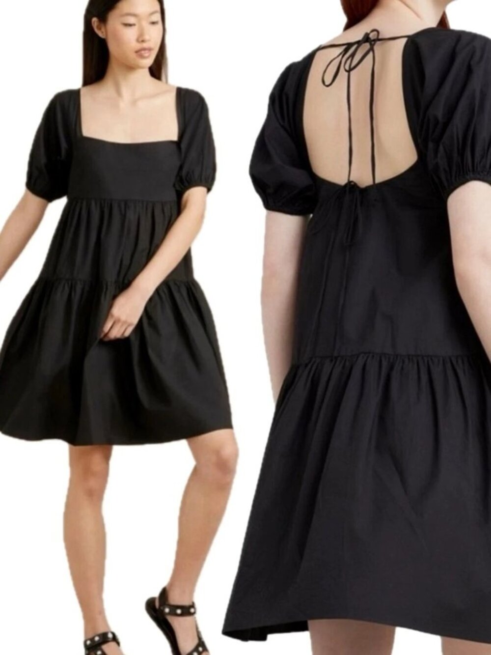 Modern Citizen Mini Dress Black Tiered A-line Puff Sleeve Babydoll Boho size M